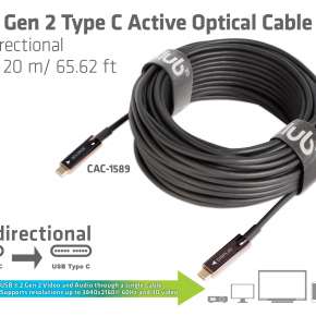 CAC-1589 USB Gen 2 Tipo C Cable Óptico activo A / V Unidireccional M/M 20 m / 65.62 pies